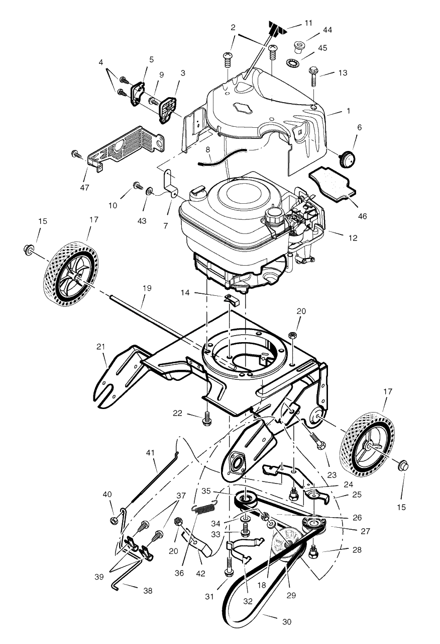 Drive Components Diagram and Parts List for 18-2816-47 (621401x112NB)(2006) Briggs and Stratton Snow Blower